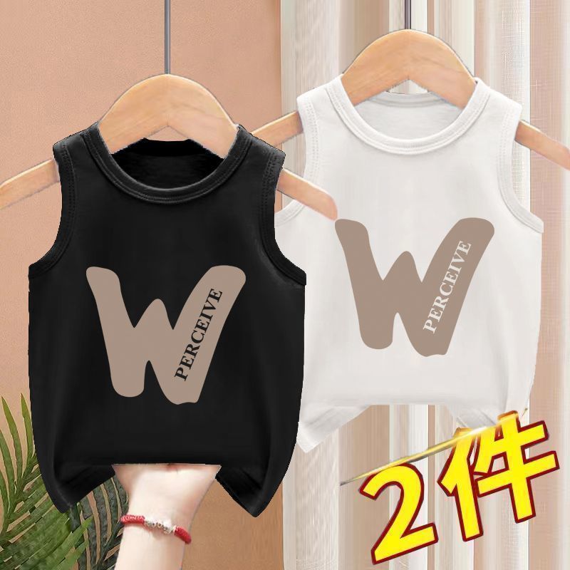 Sản phẩm mới Hàng có sẵn Big English W Vest Áo thun Cotton không tay trẻ em mặc bên trong Áo thun th