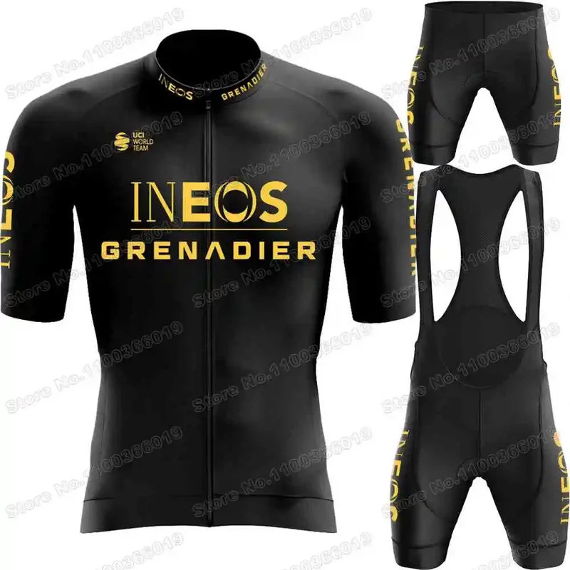 Áo và quần ngắn Ineos Grenadier màu vàng đen, phù hợp cho xe đạp