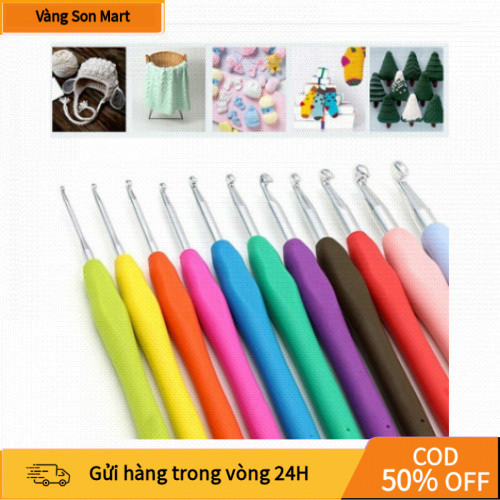 【Son】Bộ 9 kim móc len cán dẻo nhiều màu 2-6mm, tay cầm nhựa mềm, móc đan len tiện dụng cho người mới