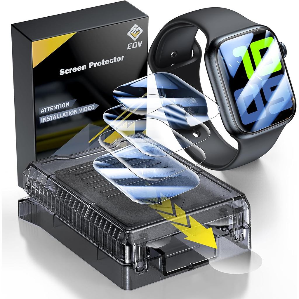EGV 4 Gói bảo vệ màn hình Apple Watch Series 11 46mm [Hộp cài đặt tự động] [0 bong bóng] Phim TPU mề