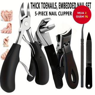  Bộ dụng cụ chăm sóc móng cho móng chân mọc ngược và dày - Bộ kéo cắt móng siêu bền kèm theo file kẹp da cuticle và dụng cụ chăm sóc - Tay cầm màu đen cổ điển dành cho nam nữ người cao tuổi. 