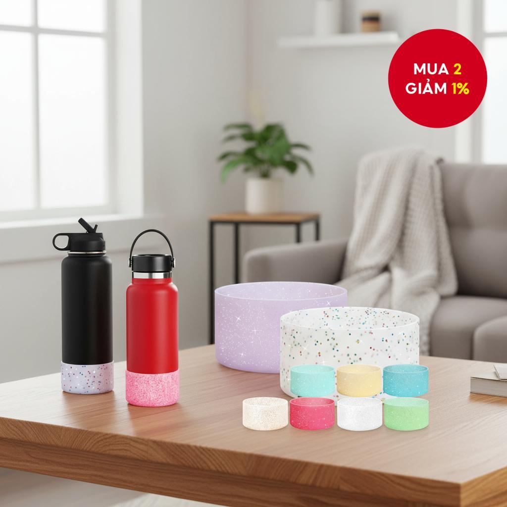 Vỏ bọc bảo vệ silicone chống trầy, lấp lánh, tương thích với bình nước Aquaflask Hydro Flask 12oz-24