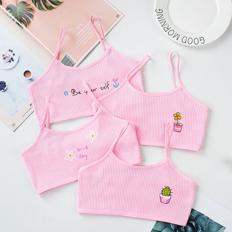 Combo 4 Áo Lá Học Sinh Bé Gái Cotton Kháng Khuẩn – Áo Lót Thoáng Mát, Thấm Hút Mồ Hôi, In Hình Dễ Thương