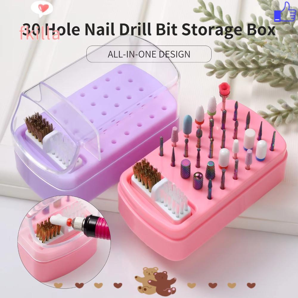 Hộp sắp xếp mũi khoan móng tay FKIL, Acrylic Nail Salon Nail Art Display Stand, Chống bụi 30 lỗ Nail