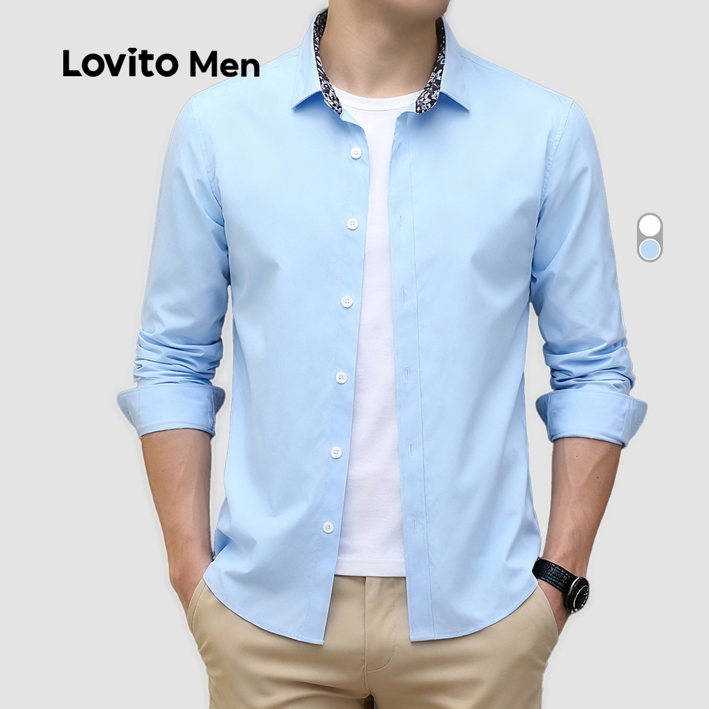 Lovito Men Áo sơ mi casual phối màu Xuân/Hè Trắng cho Nam LNE122147