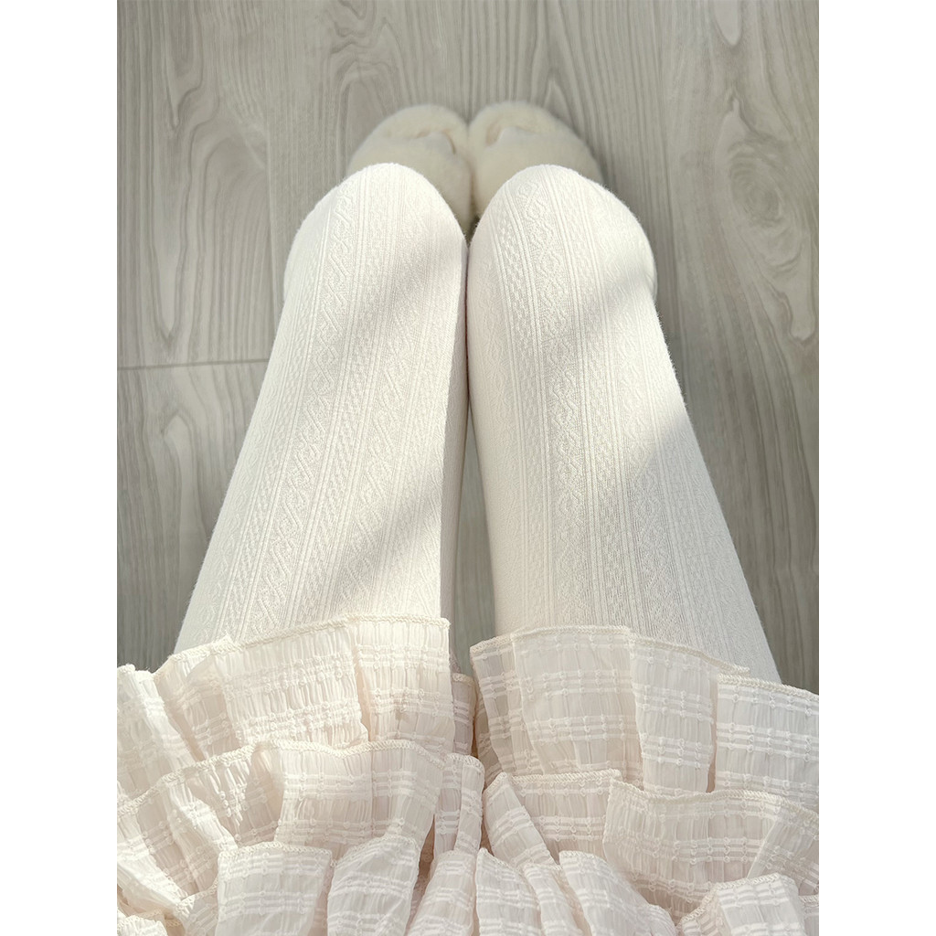 quần tất giữ nhiệt quần tất lót nỉ Haibei mùa thu đông Nhật Bản quần tất xoắn nữ jk màu trắng sữa qu