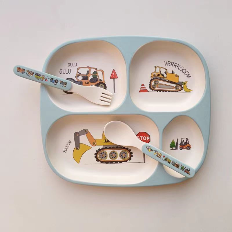 New Product#Children's Dinner Plate Boys Kindergarten Engineering Car Three-Compartment Plate Big Ki