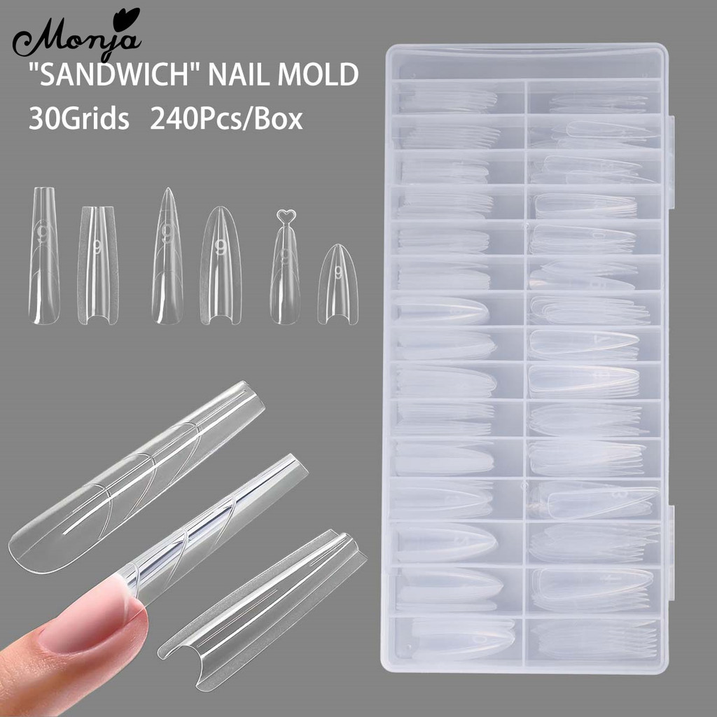 Monja 240 chiếc 15size Sandwich Dual Nail Forms Extensions-Dual Forms Coffin Almond Nail Forms Top M
