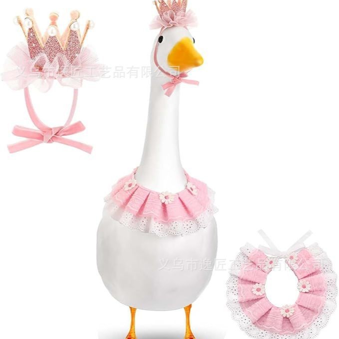 Spot Goods#New Holiday Party Porch Goose Crown Princess Pink Goose Decoration Set Clothes Baby Cloth