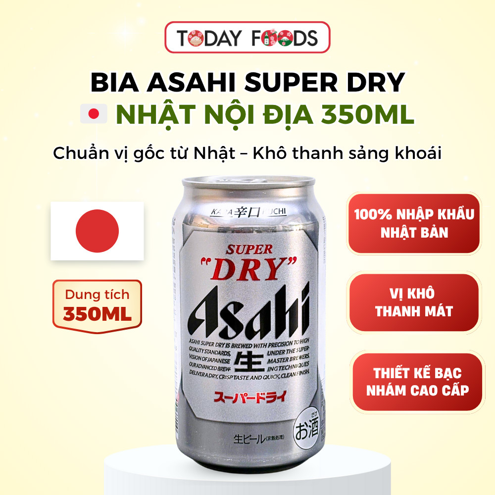 Bia Asahi Super Dry 5% 350ML – Bia Nhật vị khô thanh mát, chuẩn nhập khẩu Nhật Bản