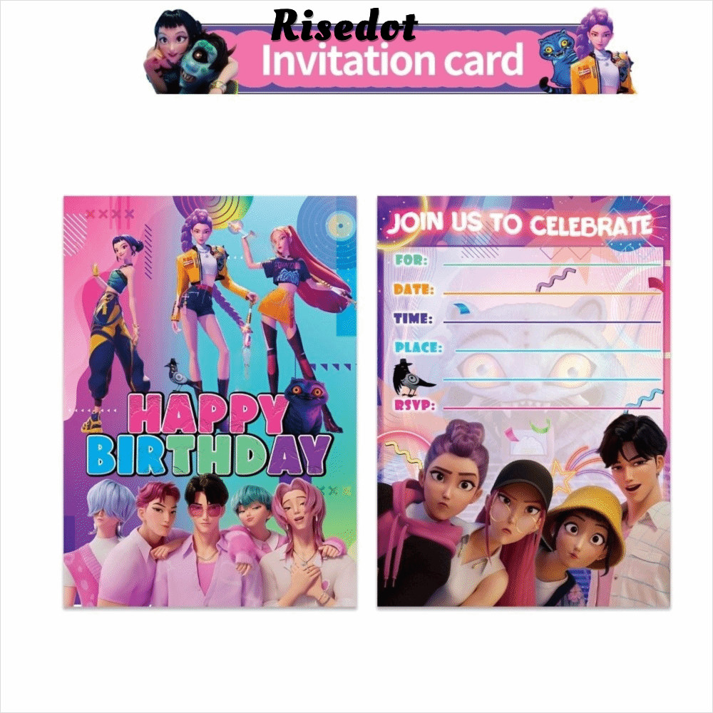 RISEDOT 1 Bộ Thiệp Chúc Mừng, Đồ Dùng Tiệc Sinh Nhật Kpop Demon Hunters Chủ Đề Thiệp Mời, Phim Hoạt 