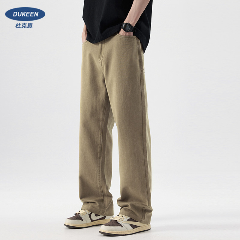 Dukeen Cotton Nặng Thẳng Quần Nam Mùa Hè 2026 Phong Cách Mới Rời Rộng Quần yếm Kaki