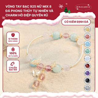  Vòng tay bạc 925 JEWELRYOU HAZEL mix 8 đá tự nhiên thu hút năng lượng tích cực - Jew143 