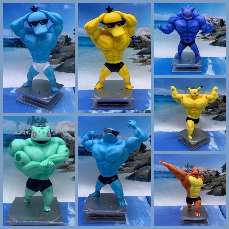 Pokemon Muscle Macho GK Pikachu Little Fire Dragon Ếch Gengar Cảnh Đóng Hộp Hình
