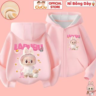  Áo Khoác Nỉ Bông Labubu Cho Bé Gái CIUCIU Lót Bông Mềm Mịn Giữ Ấm Giữ Nhiệt Cho Bé Từ 9kg Đến 35kg 
