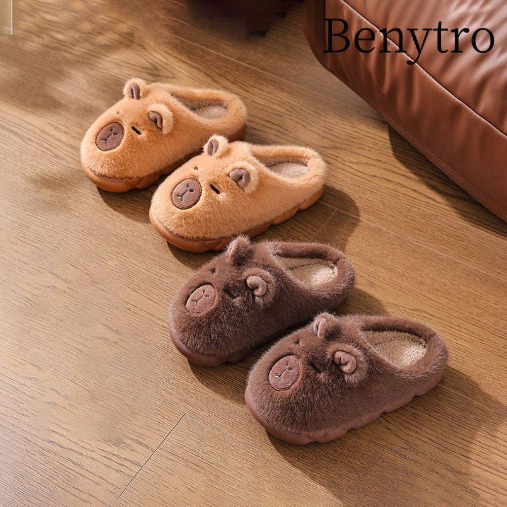 Dép trẻ em BENYTRO, Giày Cotton chống trượt Capybara, Giày gia đình dày mềm mại mùa đông