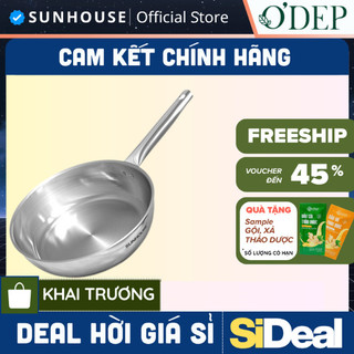  Chảo inox 304 đa lớp Sunhouse IN20M6 - IN24M6 - IN26M6 20-24-26cm dùng với mọi loại bếp - SIDEAL SIO 