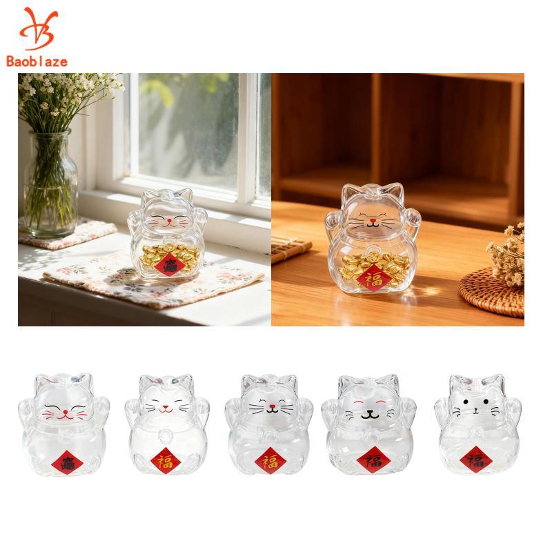 Baoblaze 3D Cat Piggy Bank Borosilicate Glass Coin Box Gold Bean Storage Jar Vật dụng trang trí Chức