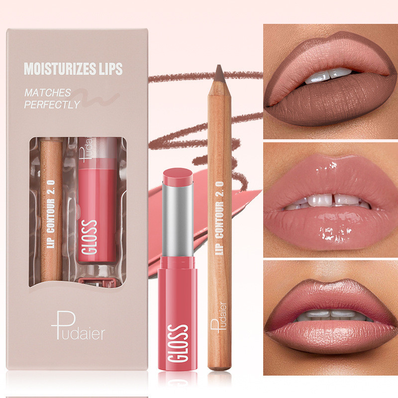 Pudaier Matte Lip Liner Gloss Lipstick Case 8 màu Hộp đựng trang điểm