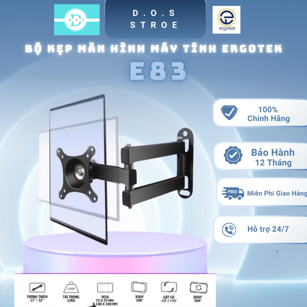 [E83] [ErgoTek] Giá Treo Màn Hình Máy Tính Xoay 360° [14"-32" Inch] Monitor ARM