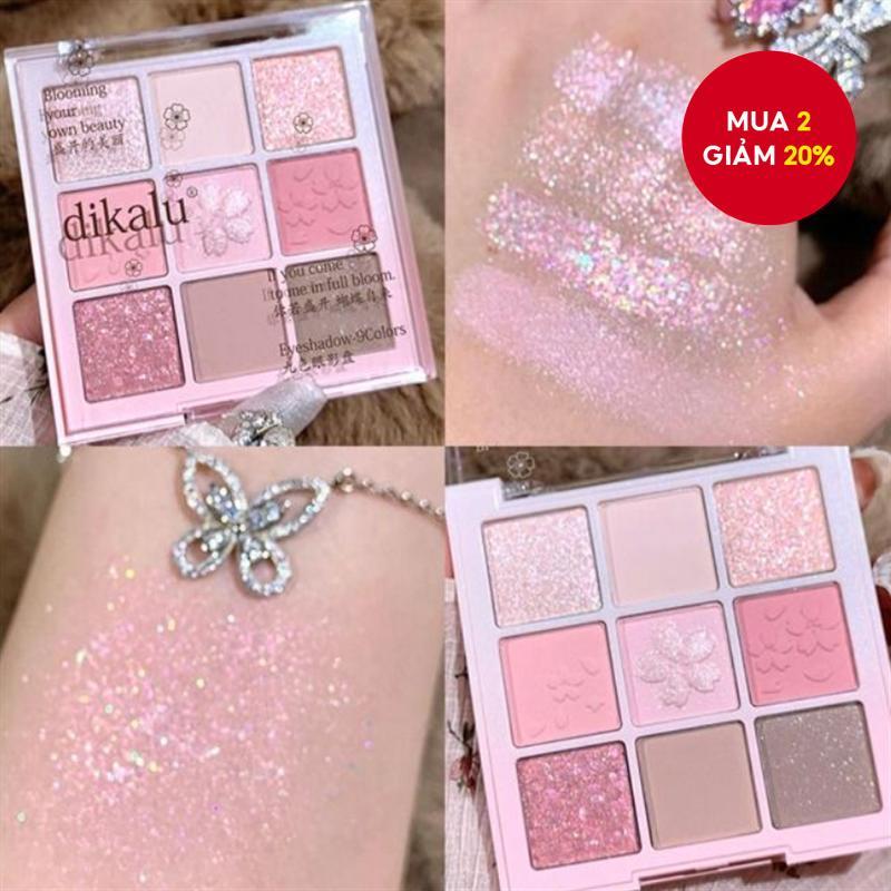  DIKALU Tấm phấn mắt 9 màu ngọc trai hồng mờ sáng bóng lãng mạn hoa anh đào 
