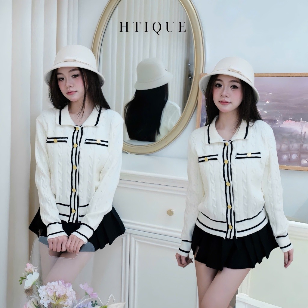 (BST Thu Đông HTIQUE) DEAL mở bán Áo khoác len vibes tiểu thư sang chảnh, Áo len dệt kim cáo cấp bas