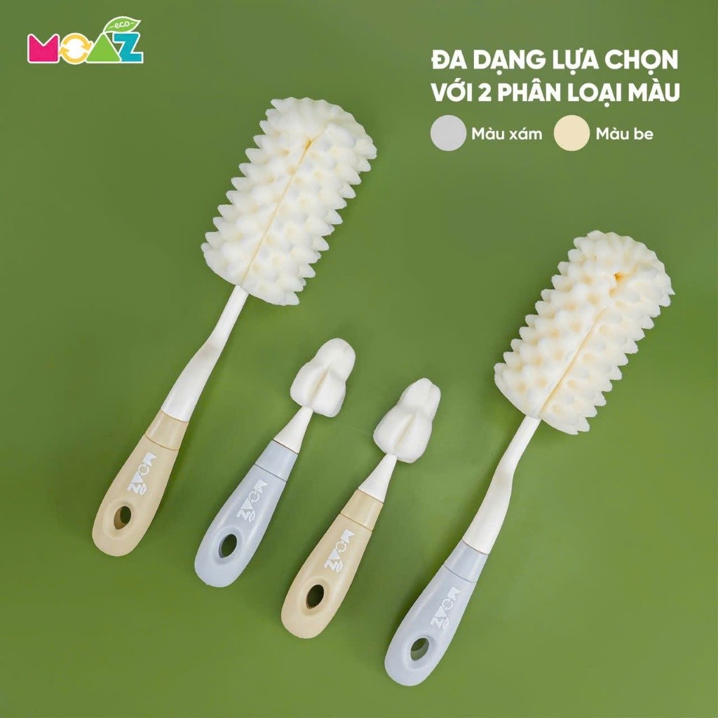 Bộ cọ rửa bình Moaz eco 4 chi tiết 2 màu xám, be