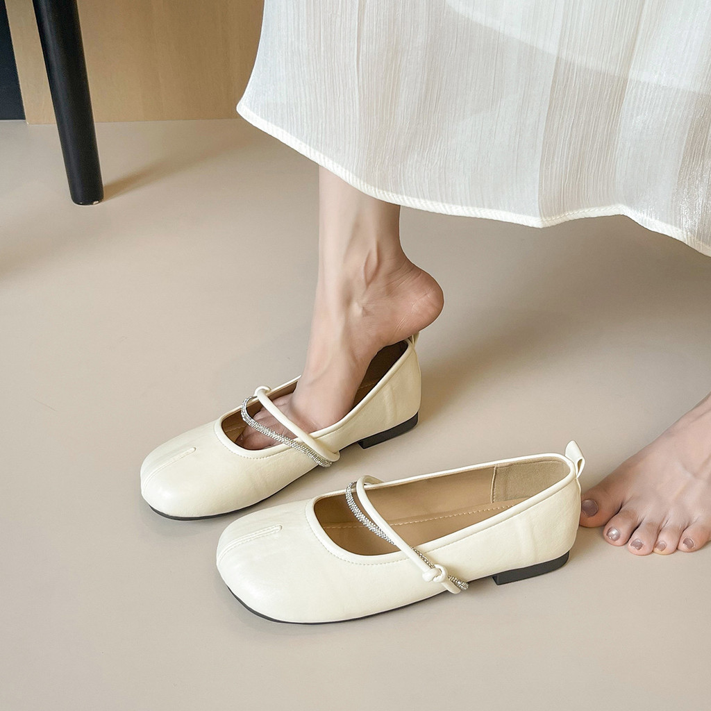 Plus Size 41 42 43 Giày đế bệt nữ màu bạc Mary Jane - Cặp váy & mùa hè phong cách Pháp