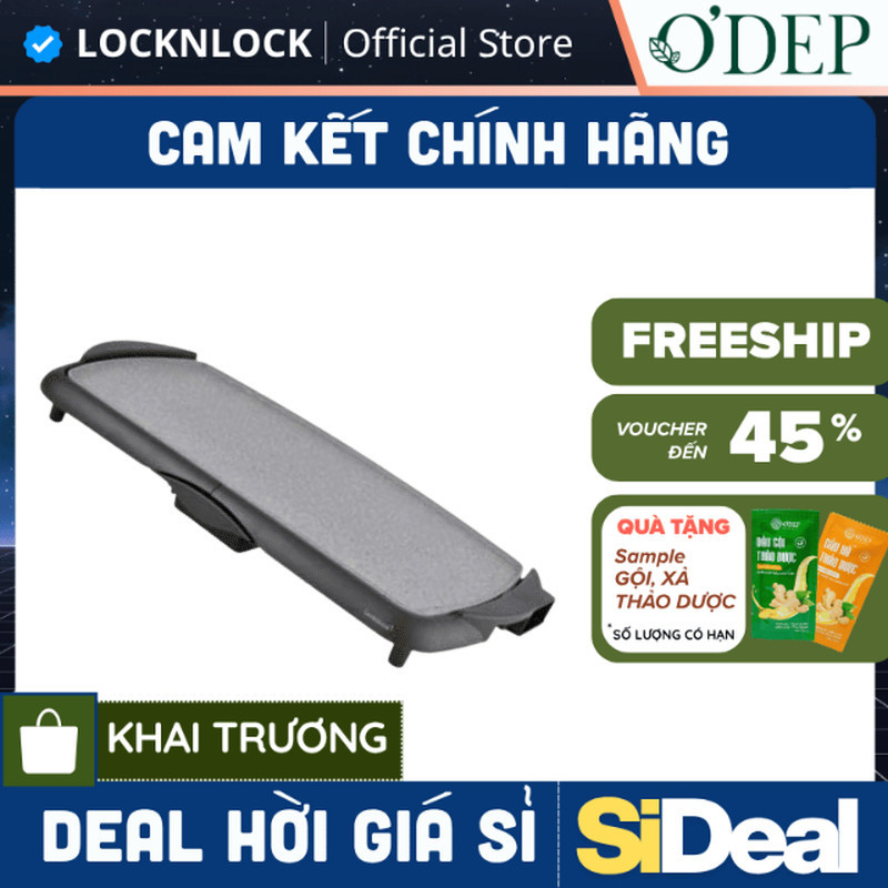 Bếp nướng điện LocknLock Electric Grill Pan EJG262BLK 2000W, Hàng chính hãng, Có tay cầm - SIDEAL SI