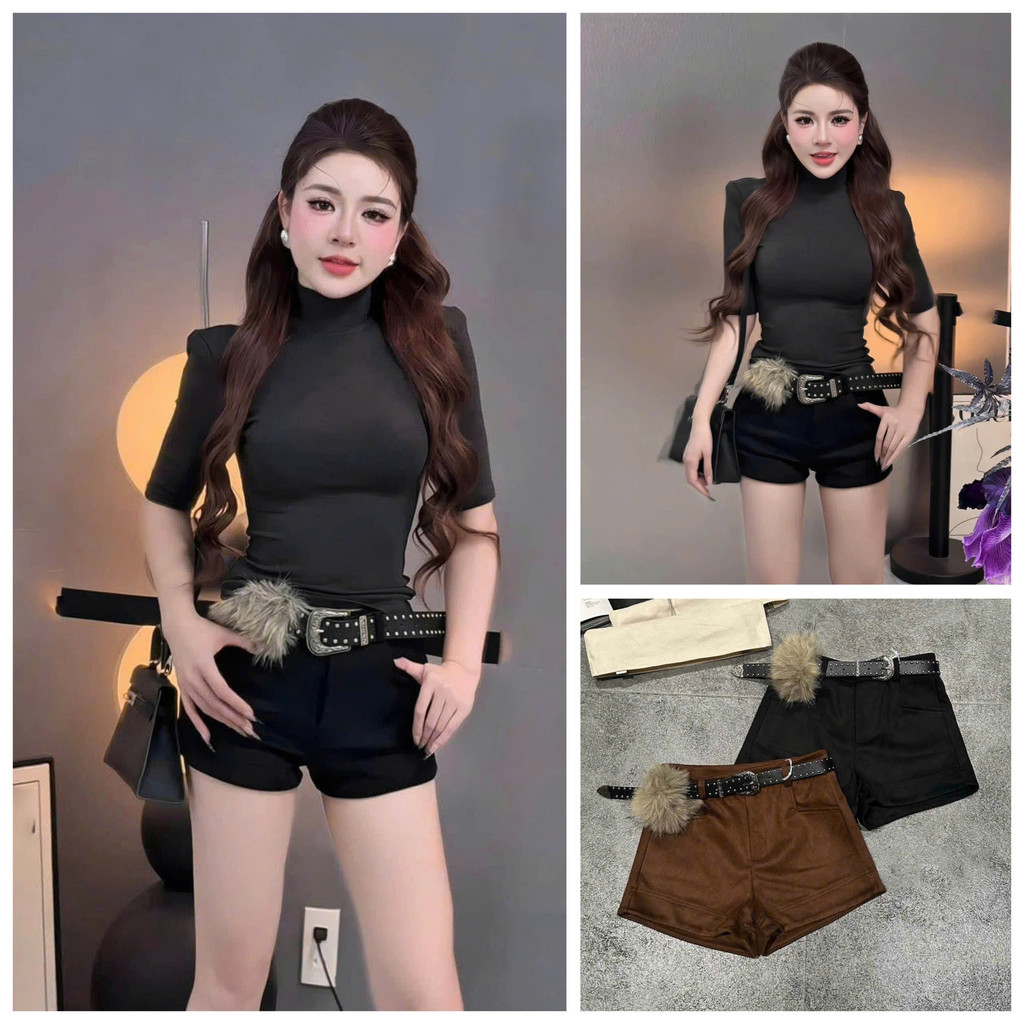 SALE LẺ SIZE Quần short sooc da lộn kèm đai lông UMEE STORE QCCC QCL1 QS0513 2531