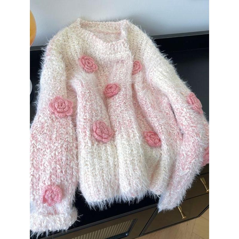 Áo len mohair hoa dệt kim thu đông, phù hợp nhiều kích cỡ