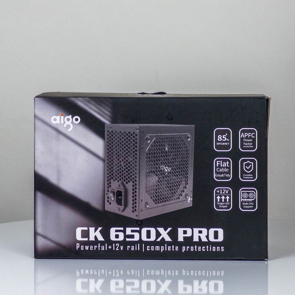 BỘ NGUỒN MÁY TÍNH AIGO MODEL CK650X PRO 650W APFC, 85+ EFICIENCY, DUAL XEON (DÂY CÁP ĐEN DẸT)