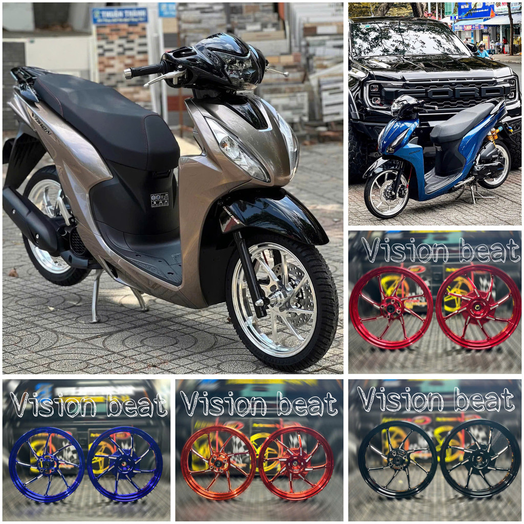 VÀNH MÂM CNC 8 CÂY VISION BEAT AB110-CLICK110 AB125 CÁC ĐỜI 1.85-21.5 VARIO150 CLICK125 LEAD 14INCHS