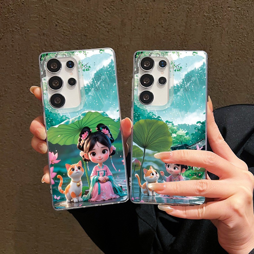 Ốp Điện Thoại Mèo Cô Gái Mưa Trung Quốc Siêu Mỏng Dễ Thương Cho Remi A1 A2 12 9 9T 13 A5 A4 A3 Pro 1