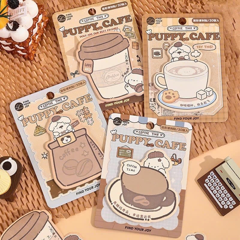 Giấy Note Giấy Ghi Chú Puppy Cafe Tone Nâu Trà Sữa Giấy Nhớ Cốc Cafe Sáng Tạo