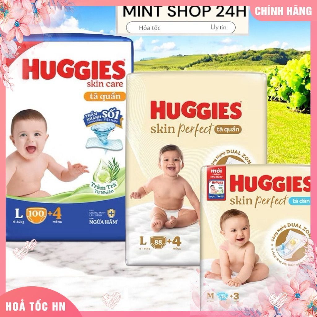 [HỎA TỐC]  tã quần/dán Bỉm huggies skin perfect M70/L60/XL52/Xx48+6 2mm, huggies skincare M106/L104/