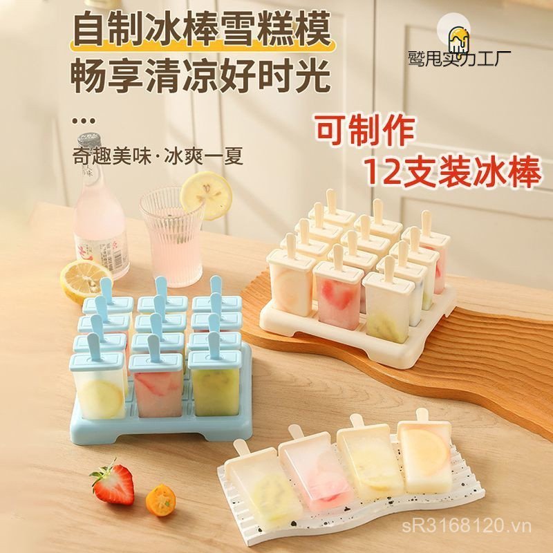 Popsicle Ice Cream Ice Box diy Ice Tray Popsicle Ice Cube Box Khuôn Gia Đình Tự Chế Kem Frozen CJ47