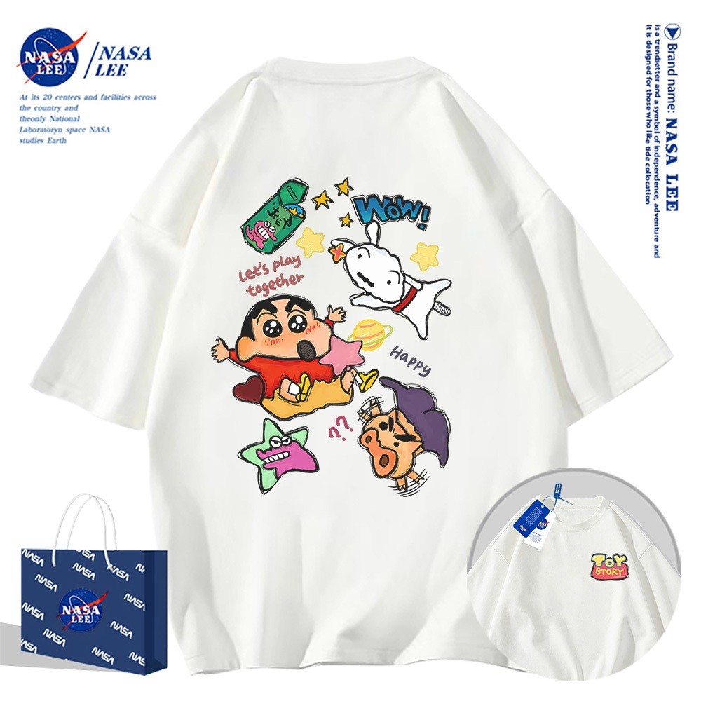 Áo thun ngắn tay NASA - Họa tiết Crayon Shin Chan, chất liệu 100 cotton, phù hợp cho cả nam và n