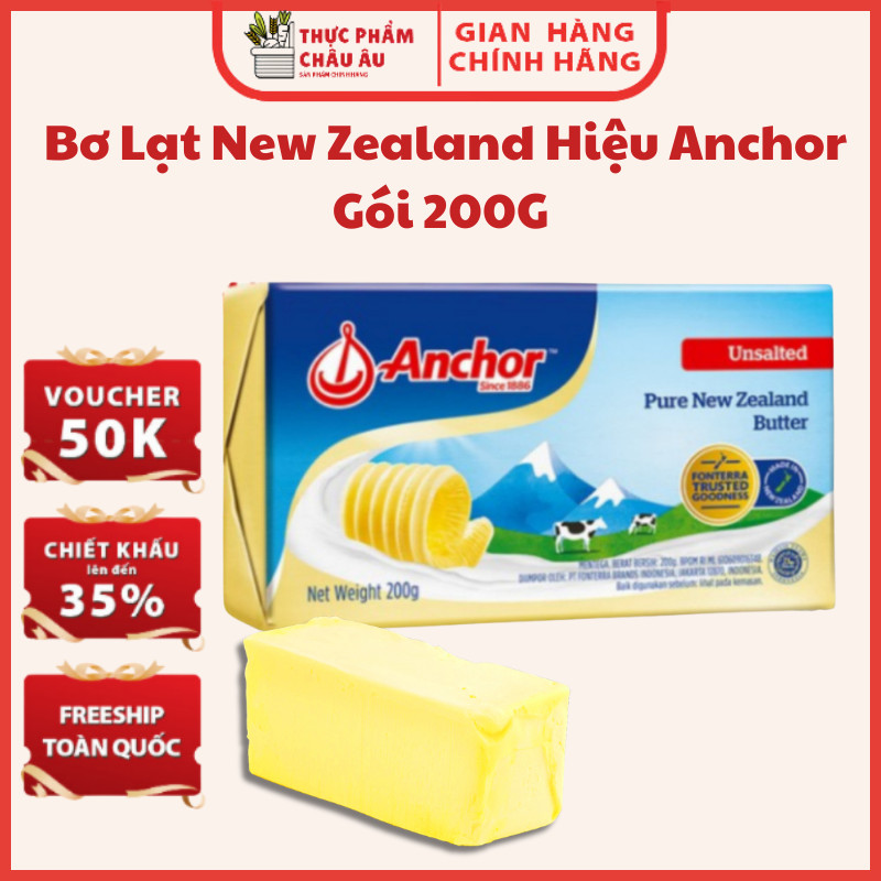 Bơ Nhạt, Bơ Lạt New Zealand Unsalted Butter Hiệu Anchor Gói 200G