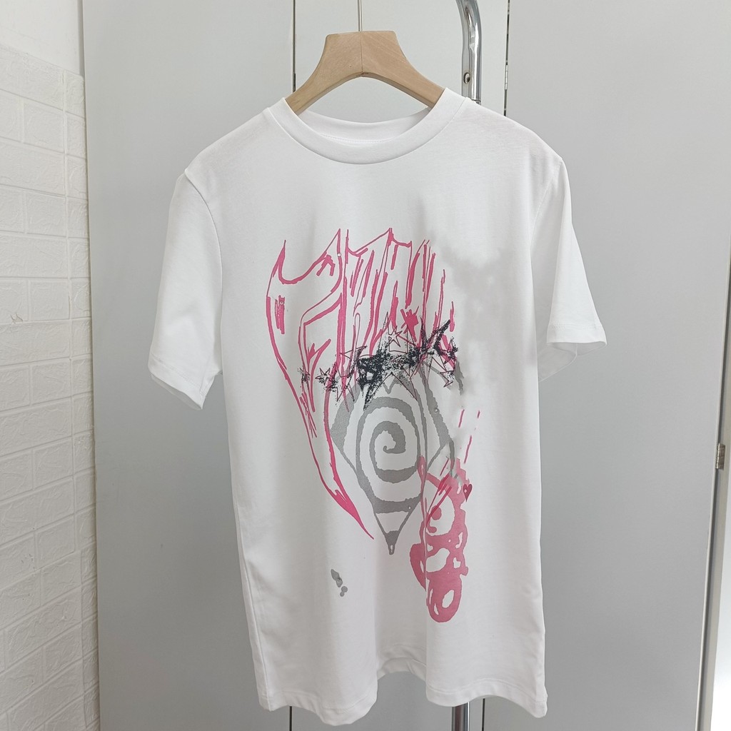 GANNI Early Spring New Style Large Letter Heart Bear Print White Round Neck Loose Short Sleeve T T-s