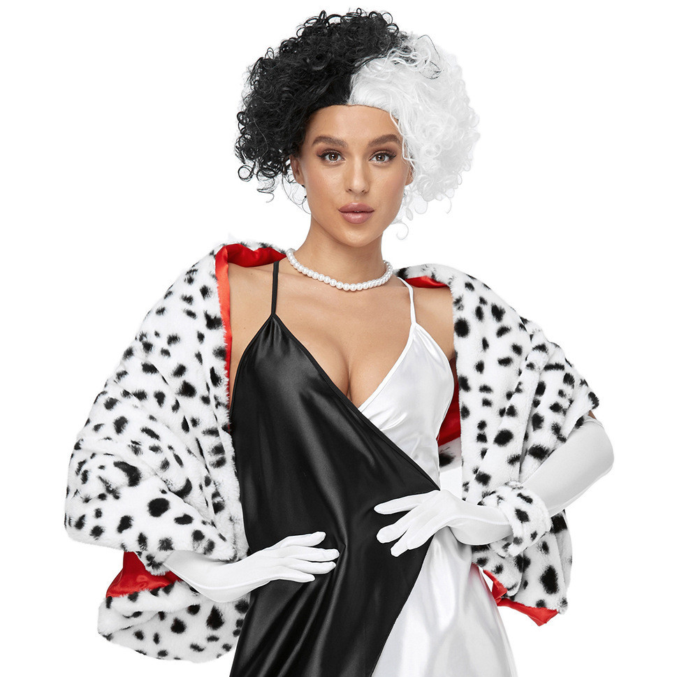 Halloween Cruella Phát Hiện Chó Da Báo In Khăn Choàng Cruella Khăn Choàng Đen Trắng Phù Thủy Áo Choà