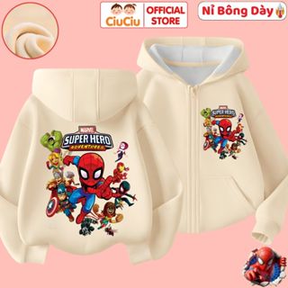  Áo Khoác Nỉ Bông Hoodie Cho Bé Trai Hình Siêu Nhân Người Nhện CIUCIU Chất Nỉ Lót Bông Dày Mềm Mịn Ấm 
