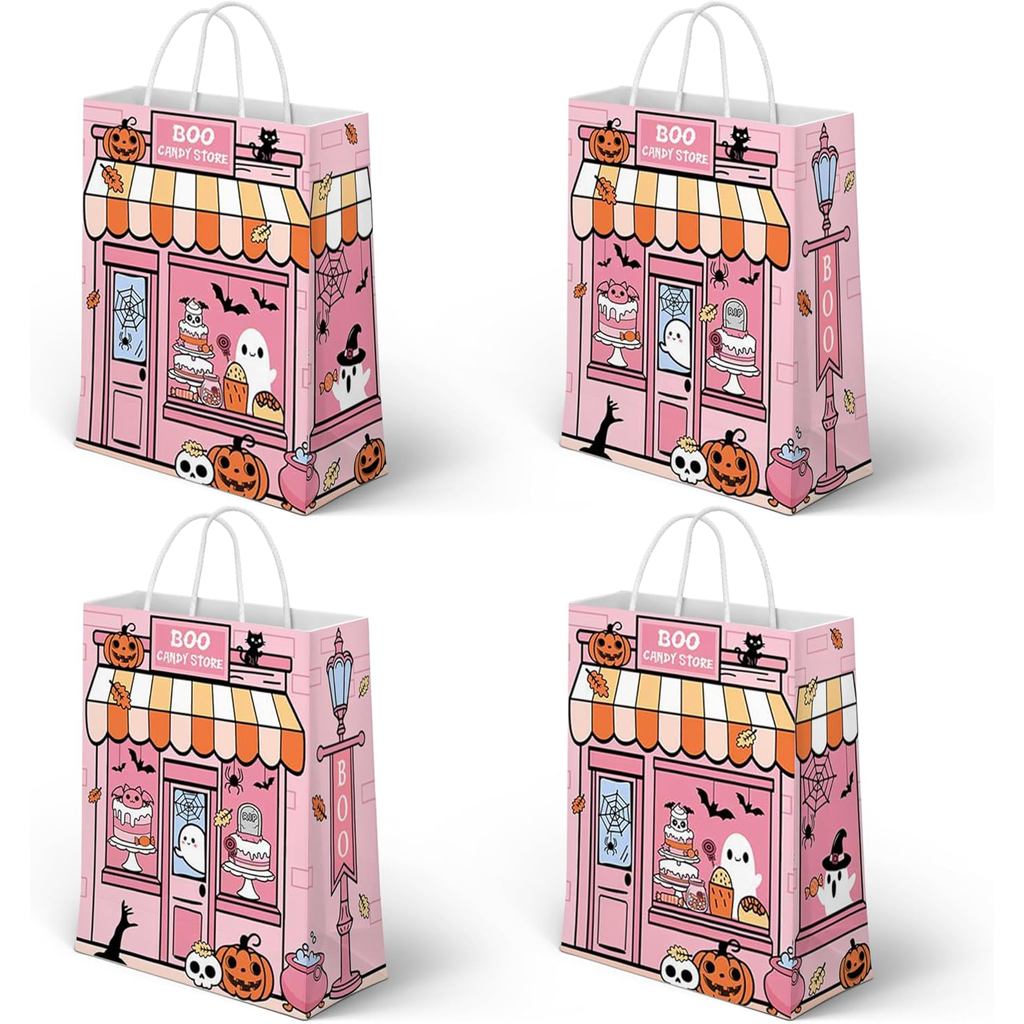 Lofaris 24 Túi Halloween 6x3x8 Inch, Boo Candy Store Treat Túi có ma và bí ngô dễ thương, Túi ủng hộ