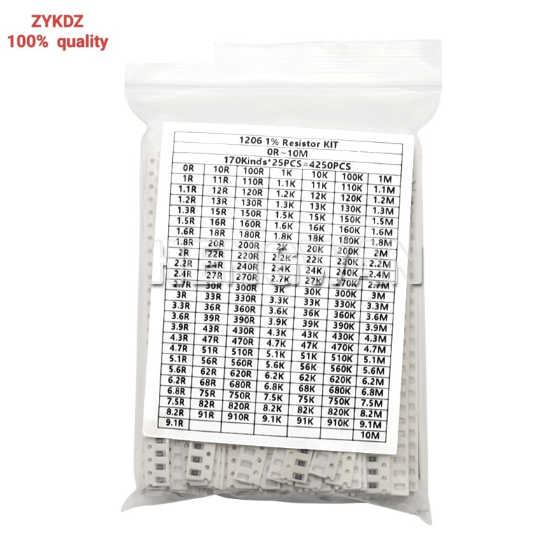 1% 0402 0603 0805 1206 Bộ điện trở Chip SMD 0R - 10M ohm 170Values Bộ mẫu kháng lực