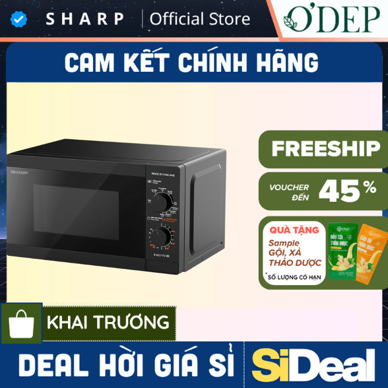 Lò vi sóng cơ có nướng Sharp R-G211TV-SL/BK 21 lít Chính hãng, Công Suất 800W, 3 Chức năng kết hợp -