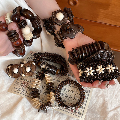 Bộ Đồ Trang Sức Boho Handmade, Hạt Gỗ Và Vỏ Dừa, Phù Hợp Làm Quà TặngVintage, Dân Tộc, Có Thể Xếp Chồng