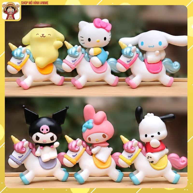 Bộ 6 Mô Hình Các Nhân Vật Kuromi, Cinnamoroll, Hello Kitty Cưỡi Ngựa Pony Siêu Cute, Cao 8cm, Mô Hìn