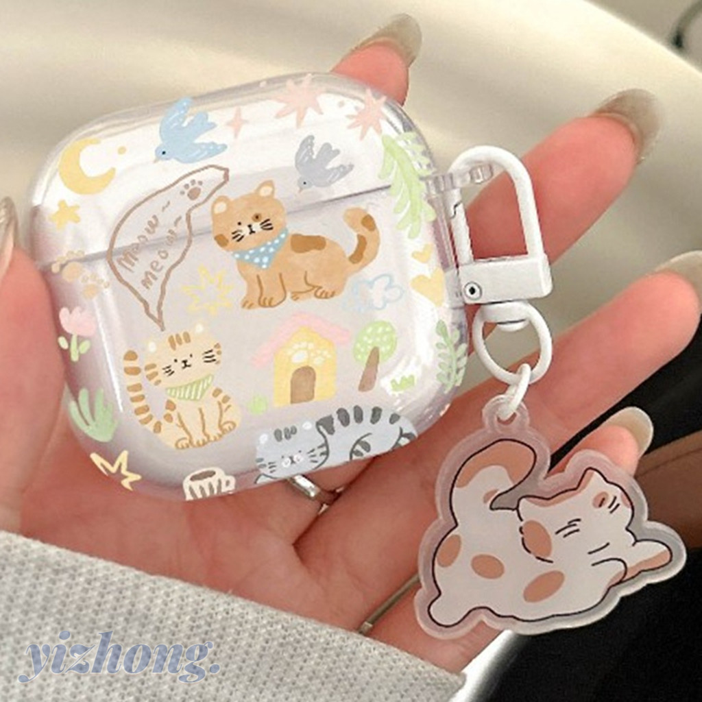 Dành Cho Airpods 4 Pro 3 2 1 Hoạt Hình Đáng Yêu Mèo Con Họa Tiết Doodle TPU Mềm Bluetooth Vỏ Tai Nghe Có Mặt Dây Chuyền Chống Mất Tai Nghe Không Dây Tai Nghe Nhét Tai Bảo Vệ Chống Rơi