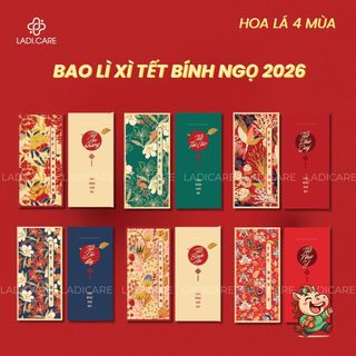  Bao lì xì Tết 2026 bộ sưu tập hoa lá mùa xuân tết Bính Ngọ giấy C150 cao cấp cán màng mịn 