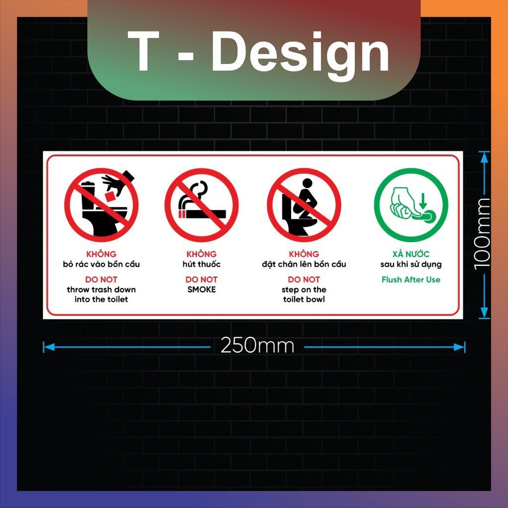 Decal Nhắc Nhở Trong Nhà Vệ Sinh Decal Cảnh Báo Toilet Nội quy WC Biển WC Dán Kính, Tường, Gạch Men,